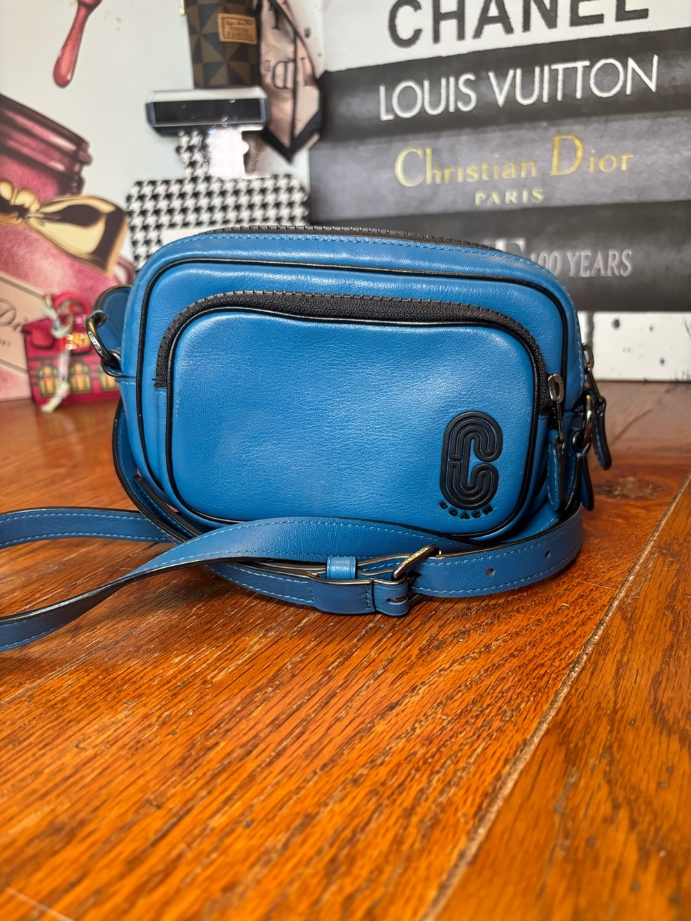Coach Mini Edge Double Pouch Crossbody Bluejay Leather 1578